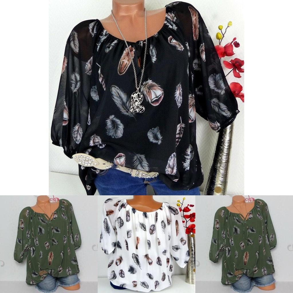 Boho Women V Neck Feather Print Tops In Soft Comfortable Fabric For Casual Outings