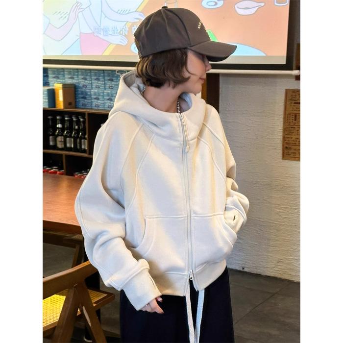 2024 Autumn/Winter Women s Plush Hooded Sweatshirt Cardigan in Imitation Cashmere M