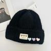 Color Love Cloth Label Knitted Hat Women, Soft Waxy Vertical Curled Edge Cold Hat, Sweet Wool Hat In Autumn and Winter
