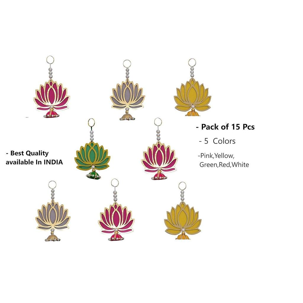 Handgjord Väggdekor Flerfärgad Lotus med Jhumki-stil Hänge för Hem/Diwali-dekor, Bröllops- och Alla Festivaldekorationer (15 ST)