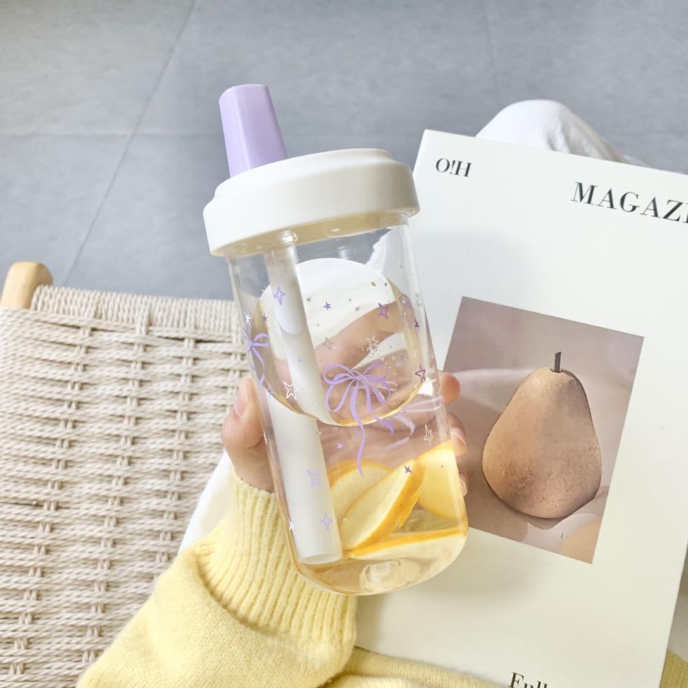 

Портативный 500 мл стакан с соломинкой, пластиковая бутылка для воды с бантом, большая емкость, кофейная чашка, бабл-ти, кофе