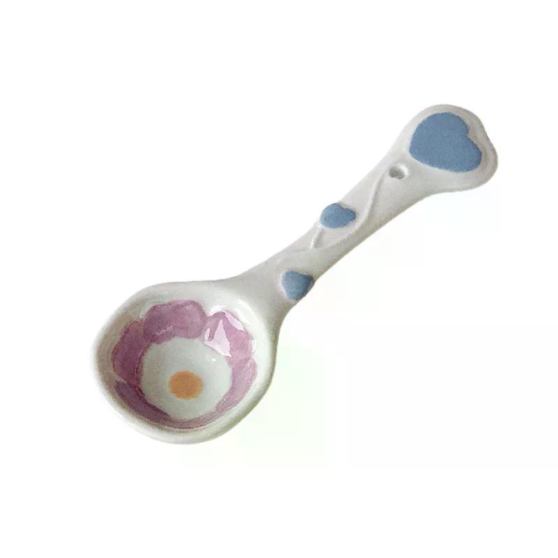 Cute Underglaze Ceramic Spoon INS Long Handle Perfect For Home Dessert Spoon Yogurt Oatmeal