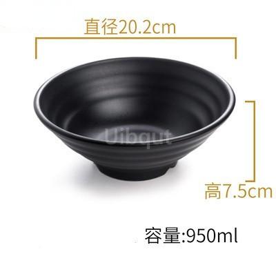 Black Melamine Tableware Black Matte Stripe Ramen Bowl Plastic Household Rice Noodle Salad Bowl Kitchen Dumpling Ramen Bowl Set