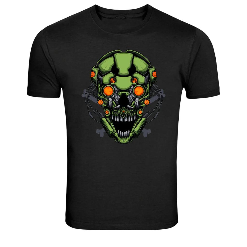 Cyber Skull Robot Futuristic Green Skull Graphic T-Shirt