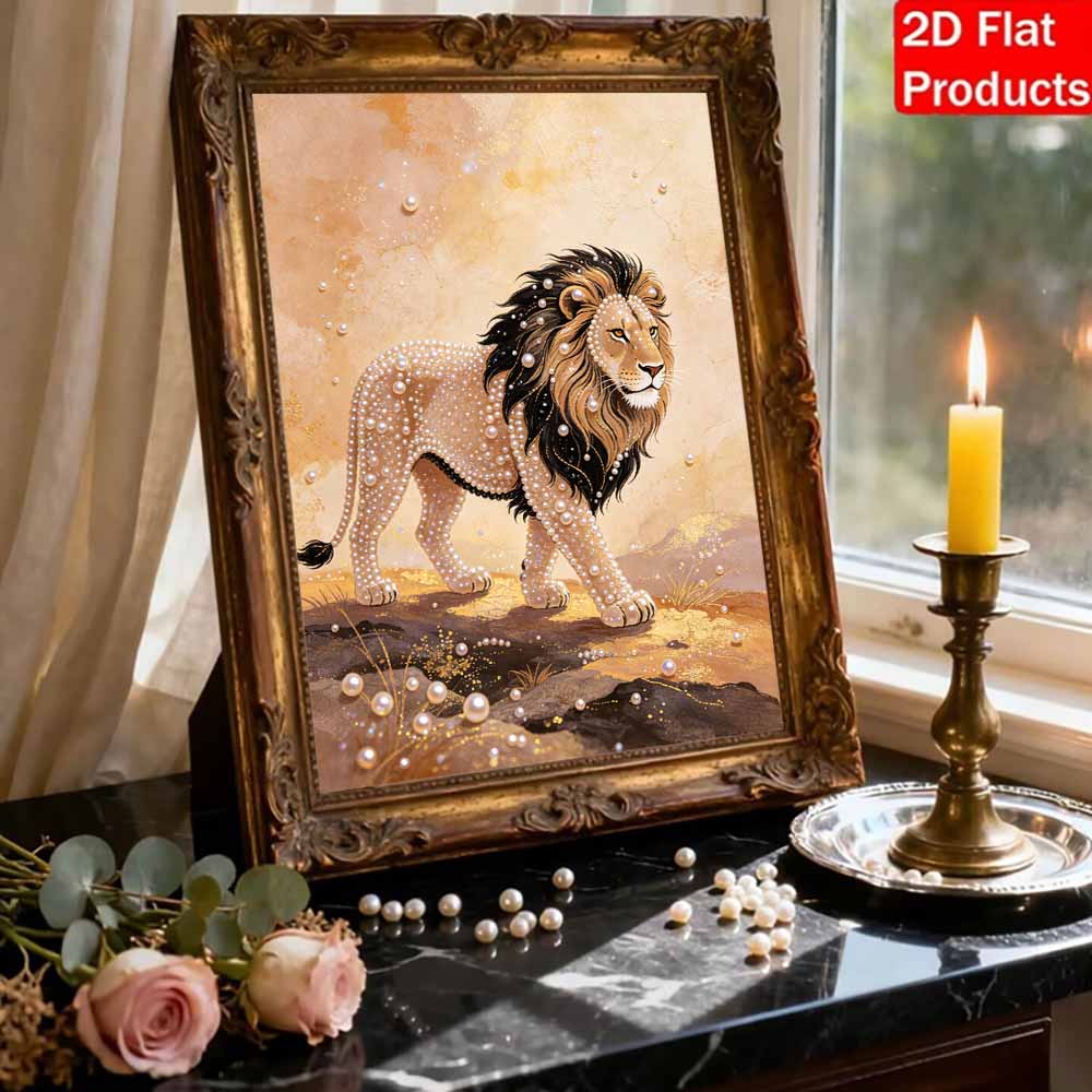 DIY Pearl Bead Art Canvas Lion Pattern Frameless Creative Craft Painting Kit for Relaxing Home Wall Decoration