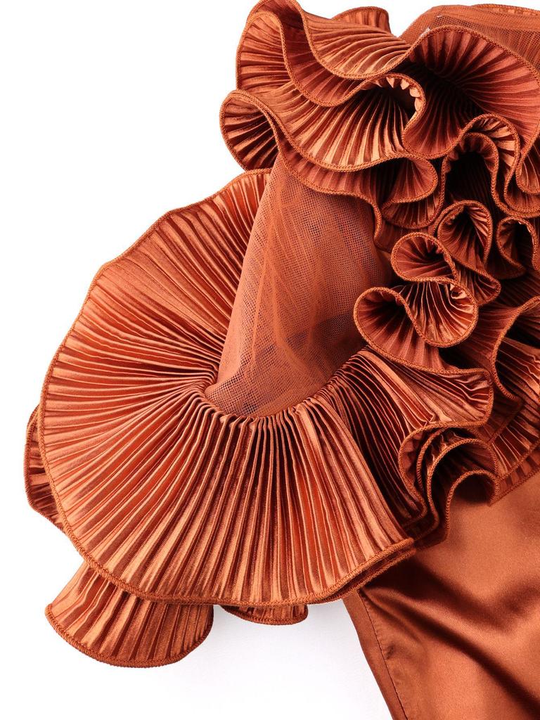 Plus Size Women's Ruffle Hem Mesh Patchwork Dress with Pleated Waist-Cinched Skirt - Elegant High-End Banquet Gown