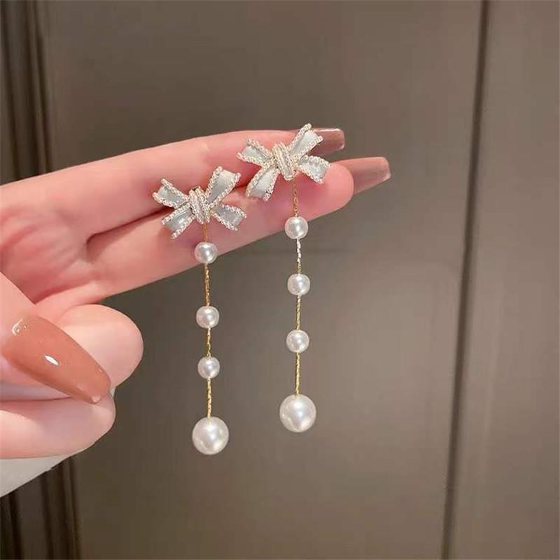 New Fashion Korean Oversized White Pearl Drop Earrings for Women Girls Bohemian Golden Round Zircon Wedding Earring Jewelry Gift