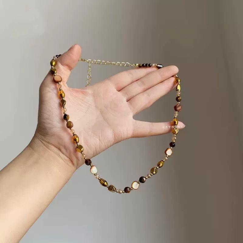 Collana con Perline di Conchiglie Colorate a Doppio Strato Boemia Usata