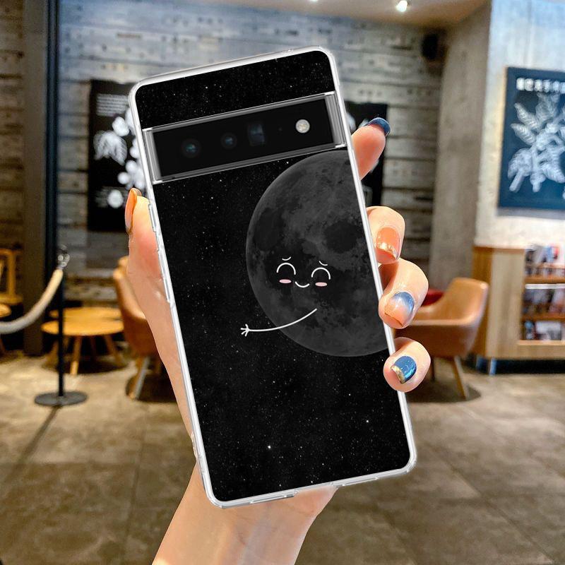 Couple Cartoon Aesth sun moon Phone Case For Google Pixel 9 8 7 6 Pro XL 8A 7A 6A 5 4 5A 4A 3A XL 5G soft Clear TPU Cover