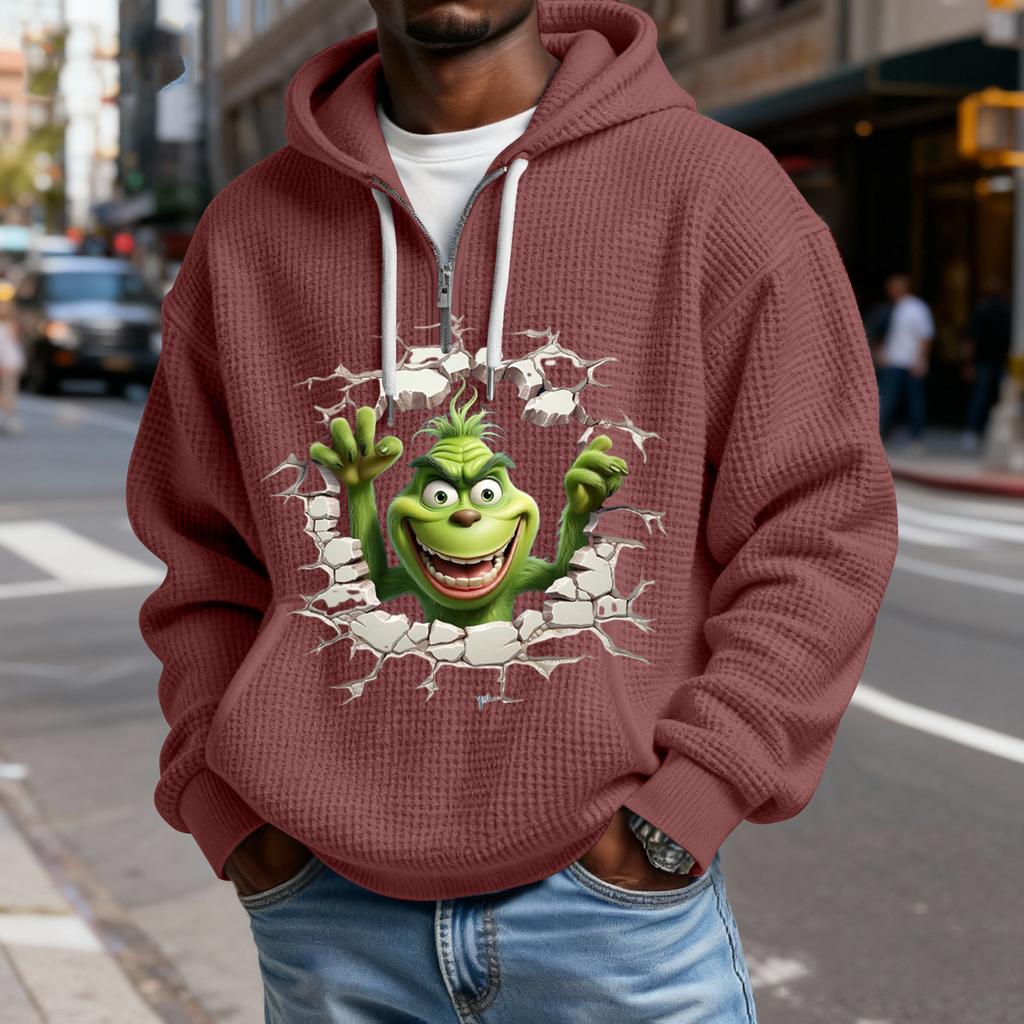 Mokaloha Men's Casual Solid Color Zipper Long Sleeve Hooded Sweatshirt, Everyday Zipper Casual Long Sleeve T-Shirt