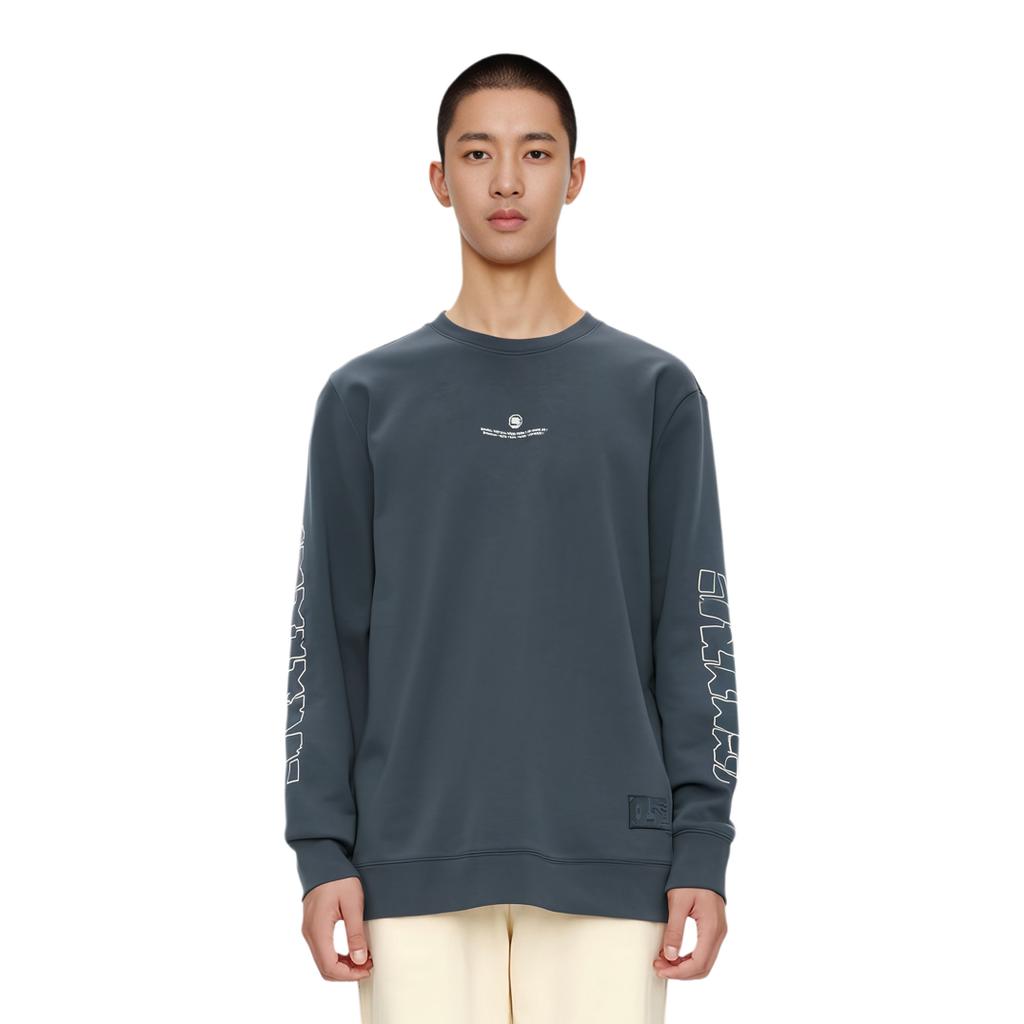 Li Ning Reverse Five Sports Printed Letter Pullover Sweatshirt Men Sweatshirt Deep-Shadow-Blue AWDR049-3