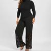Plus Size Women Black Lace Pants Wide Leg Loose Sports Leggings