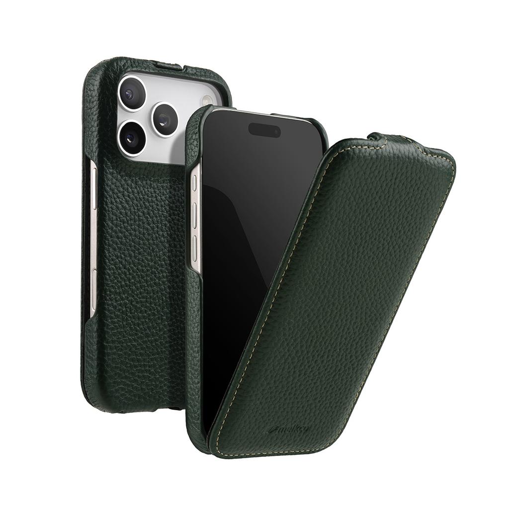Melkco Magnetic Charging Phone Case for iPhone 17 Pro Max 17 Air 16 Plus 16e First Layer Cowhide Genuine Leather Flip Cover