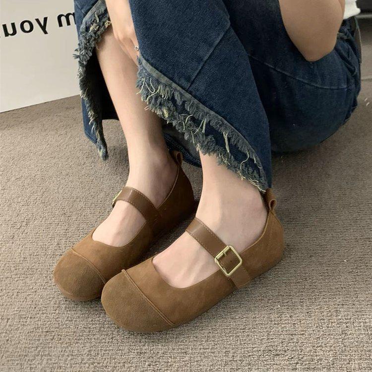 

2025 Нові Весняні Жіночі Ретро Французькі Шкіряні Балетки Мері Джейн - М яка Підошва 39 хакі