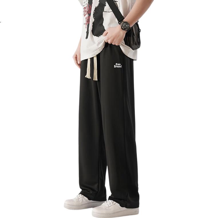 CLOR Men's Trendy Loose Straight-Leg Pants, Spring And Summer Draping Sports Breathable Casual Trousers, CL04 Black, Size L