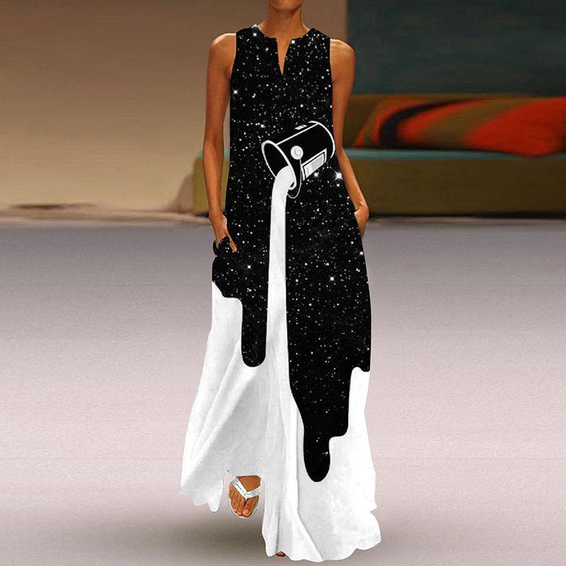 

2025 Summer New Arrival Women s Clothing Fashion 3D Print Fashion V Neck Pocket Long Dress Large Swing Sexy Sleeveless Dress VLCQ-467 5XL