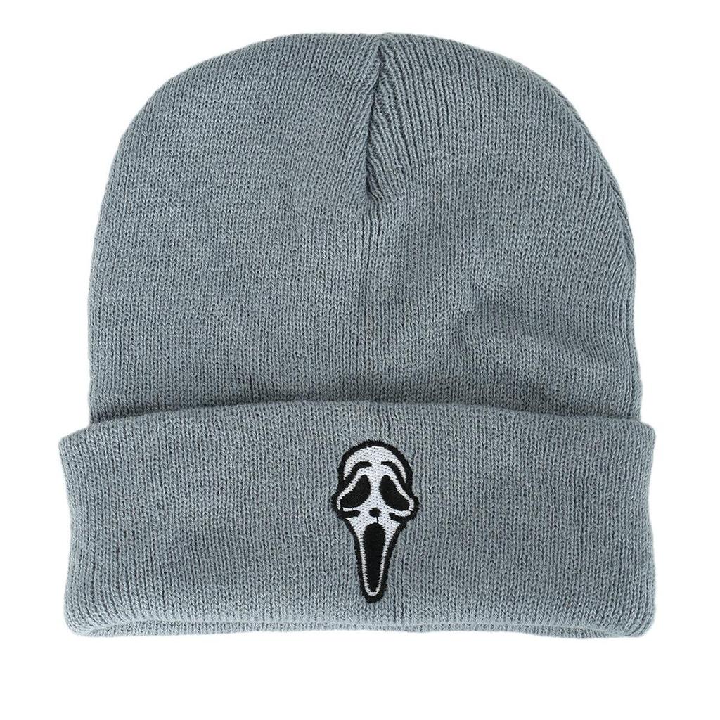 Unisex Trendy Knit Hat with Embroidered Skull Design for Street, Climbing, and Travel.