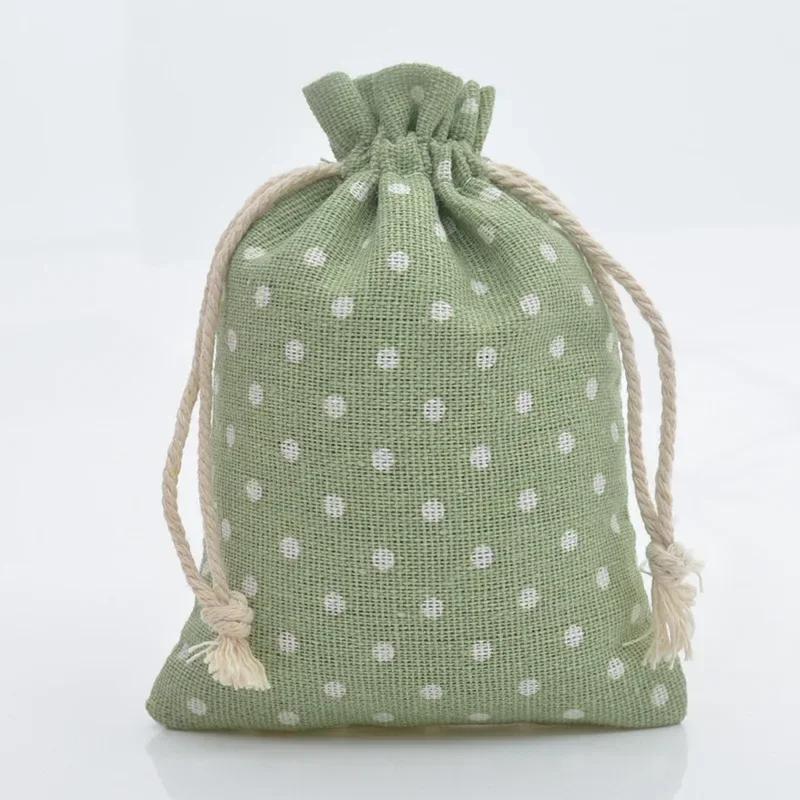 10pc Drawstring Cotton Linen Print Organizer 10x14/13x18cm Women Jewelry Cosmetics Cloth Bag Christmas Gift Bag Party Decoration