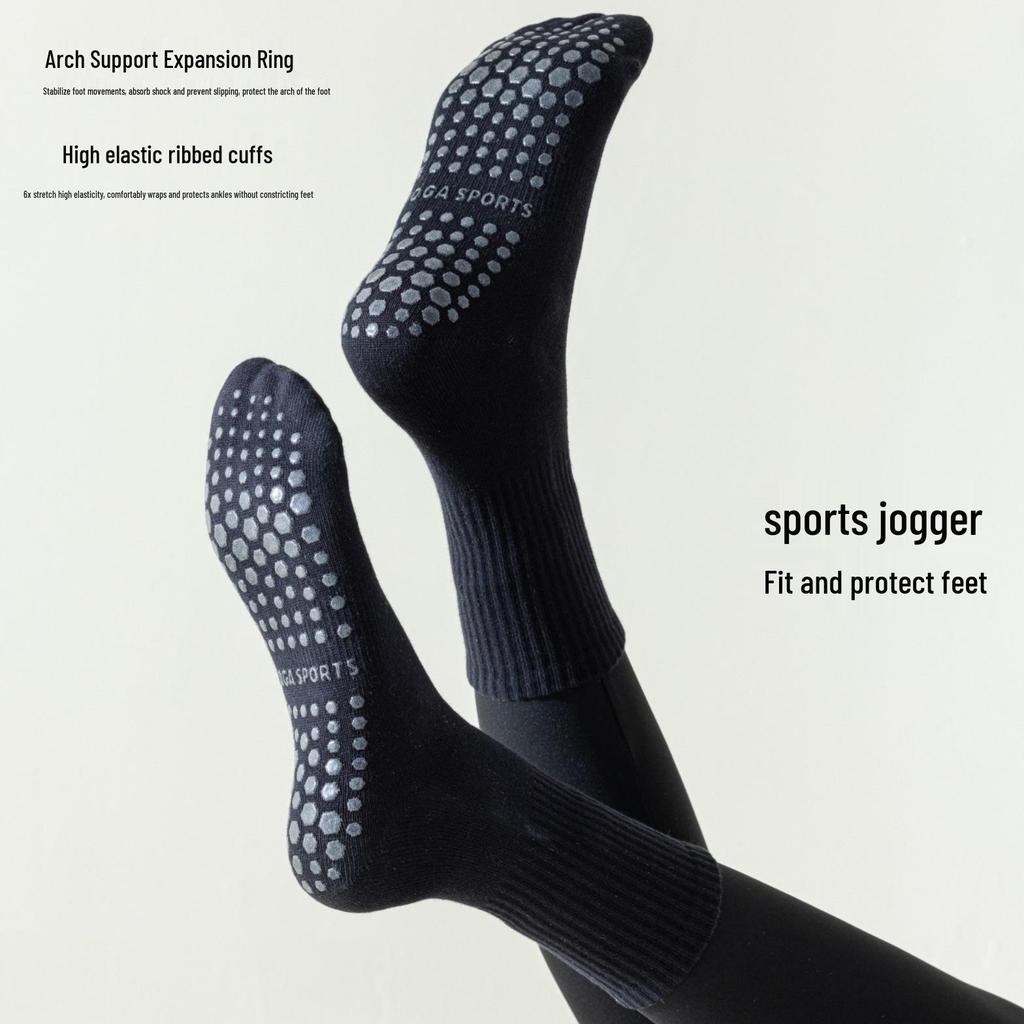 Women's Non-Slip Mid-Calf Yoga & Pilates Socks, 95% Cotton, Seamless, with Silicone Grip