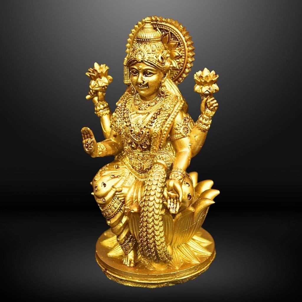 Goddess Lakshmi Laxmi Devi MATA Idol - 4.5 Inches Polystone Material Murti - Colour - Brass, Silver – Perfect Statue for Car Dashboard