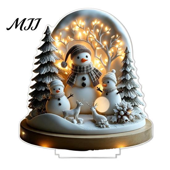 Christmas Party Centerpieces Winter Ornaments, Double-sided Acrylic Snowman/Santa Claus/Reindeer/Cottage Table Snow Scene Ornaments Decorations
