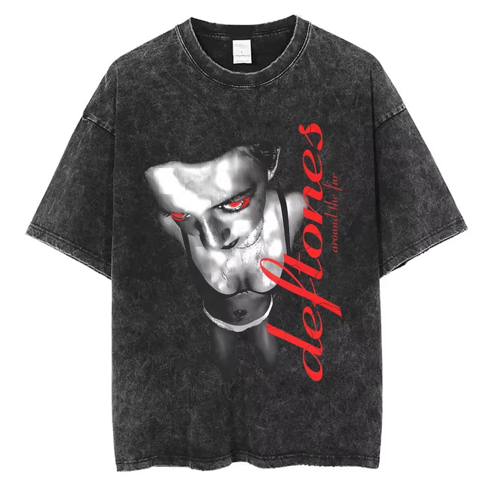New Arrival Deftones Private Rock Music Vintage Washed Graphic Tee Retro Band Print Oversized Loose Short Sleeve Streetwear Cotton Tees For Men Women