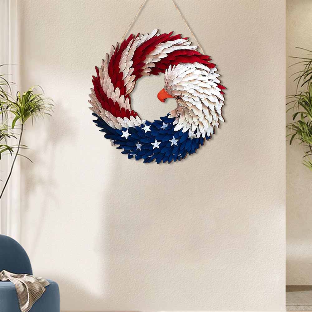 American Flag Eagle Wreath Wooden 4th of July Hanging Door Sign Decorative Patriotic Door Hanger for Patriotic USA Festival