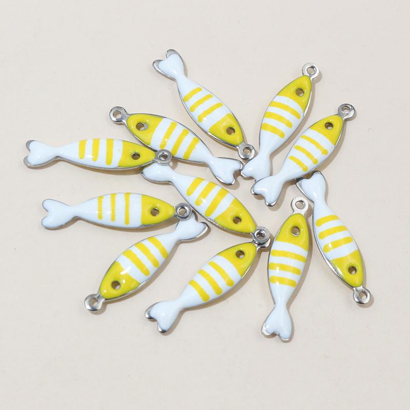 20 Stück 18x5mm Emaille Gestreifte Fisch Anhänger Edelstahl DIY Schmuckherstellung Zubehör für Ohrringe Halsketten Schlüsselanhänger
