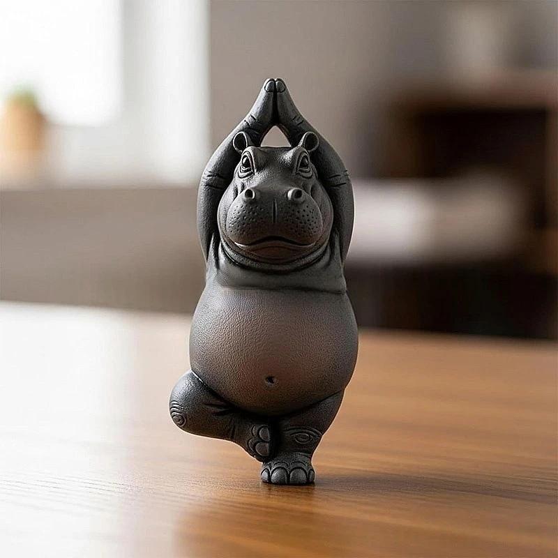 Cartoon Abstract Hippopotamus Resin Ornament Yoga Hippopotamus Crocodile Statue Home Office Desktop Ornament Decorative Item