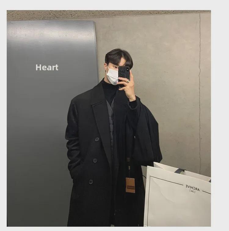 Palton bărbătesc de lână, lungime medie, cu două rânduri de nasturi, 2023: Geacă coreeană îngroșată de toamnă/iarnă