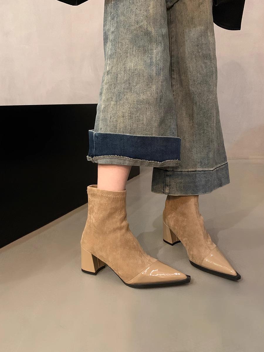 

Fashion Trendy Brown Pointed Toe Thick Heel Booties Women s Autumn Spring Slim Ankle Boots French Elegance Party Stripper Female Shoes 35