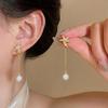 New Elegent Rhinestone Star Zircon Earrings for Women Long Tassel Chain Round Pearl Drop Earrings Luxury Shiny Y2K Jewelry Gifts