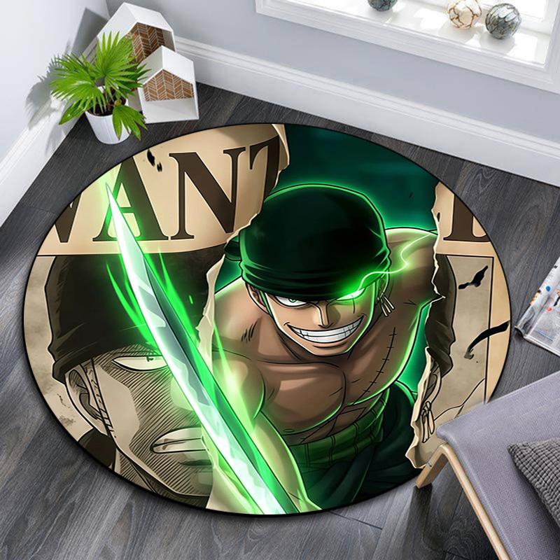 Roronoa Zoro Round Area Rug,Carpet Rug for Living Room Bedroom Sofa Playroom Decor,Non-slip Floor Mat