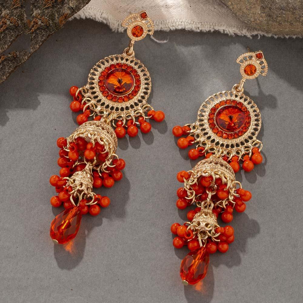 Zinc Zinc Alloy Bell Tassel Earrings Luxury Ethnic Style Ear Studs Rhinestone Pearls Ear Drop Holiday