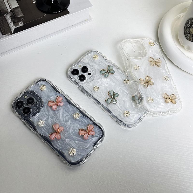 For IPhone16Promax Mobile Phone Case Fine Hole Glue for Apple 17 Flower Butterfly 14 All-inclusive Anti-fall Women's Model