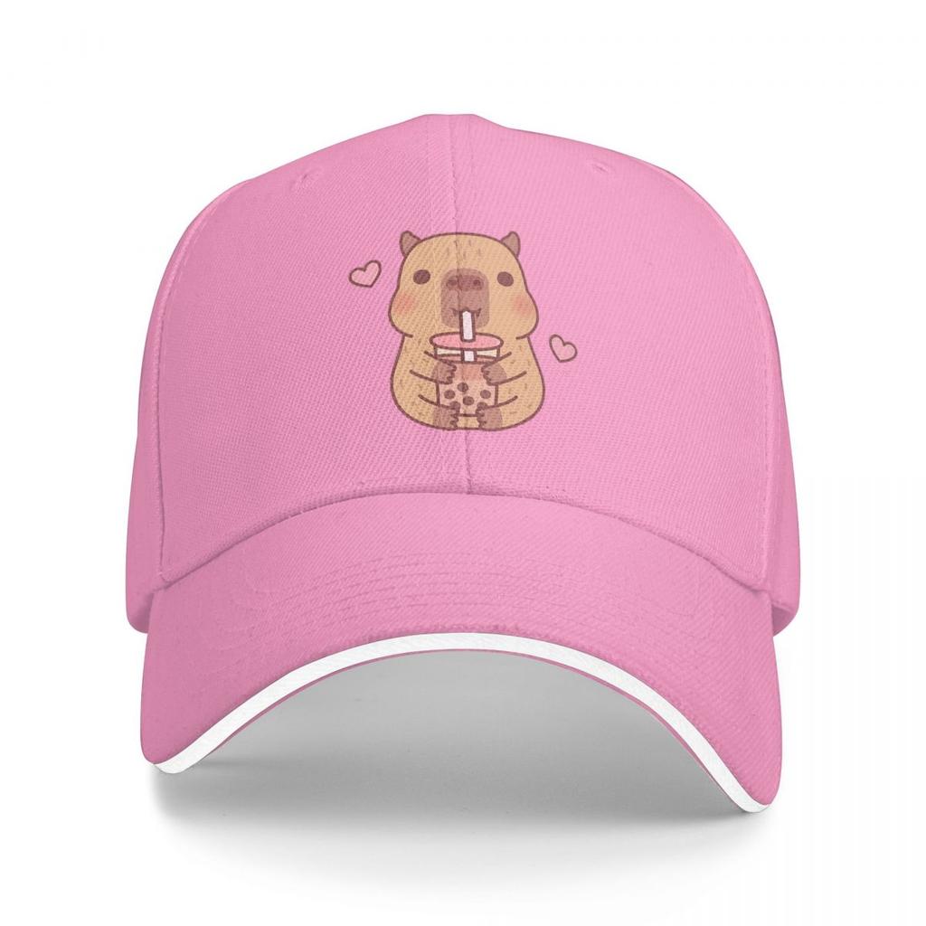 Cute Capybara Loves Bubble Tea Thermal Baseball Caps Snapback Baseball Hats Breathable Casual Casquette Outdoor Unisex