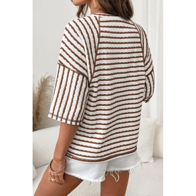2026 Summer New TK Women's Round Neck Pullover Simple Versatile Striped Short Sleeve T-Shirt