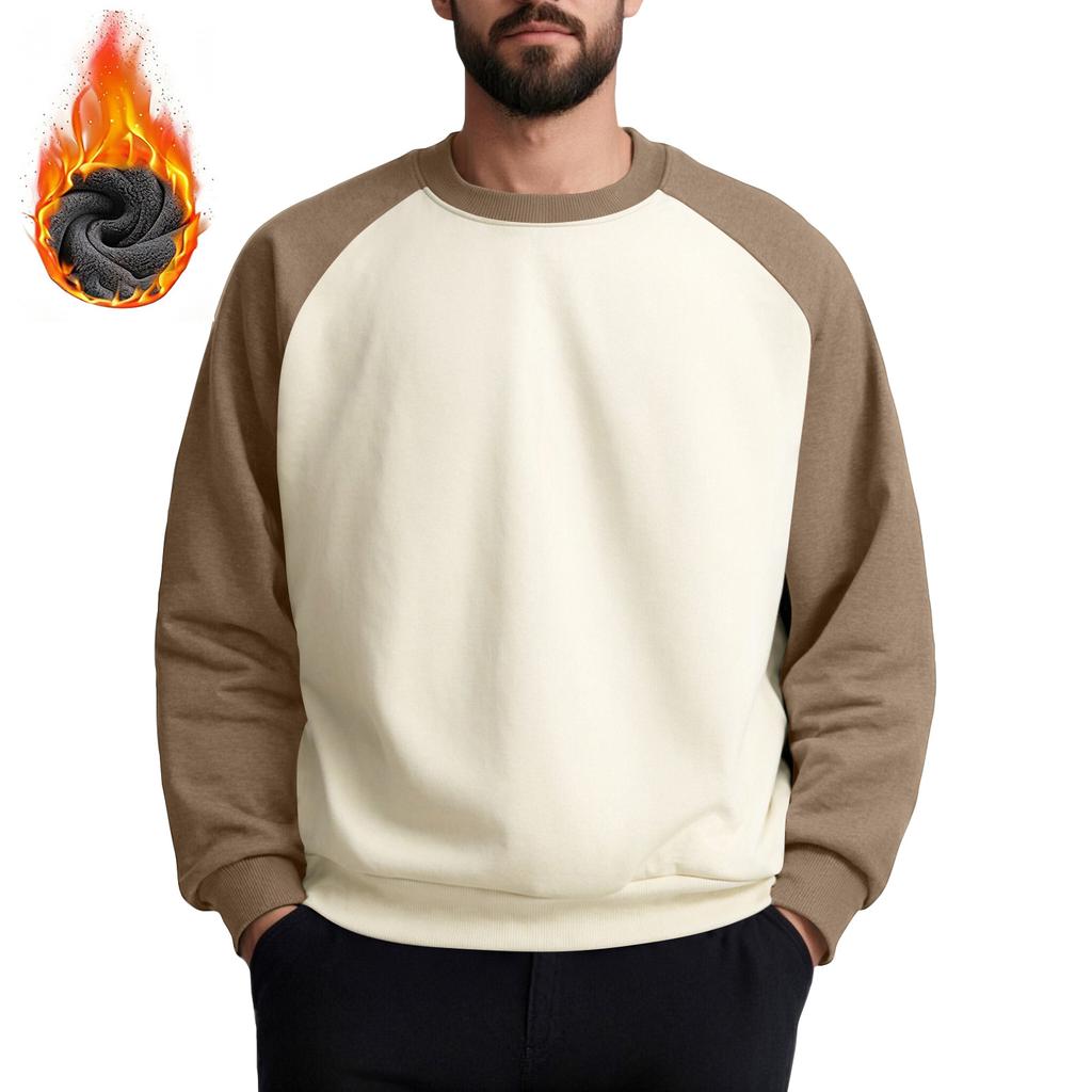 Unisex Colorblock Round Neck Pullover Top Raglan Sleeve Long Sleeve Fleece Sweatshirt