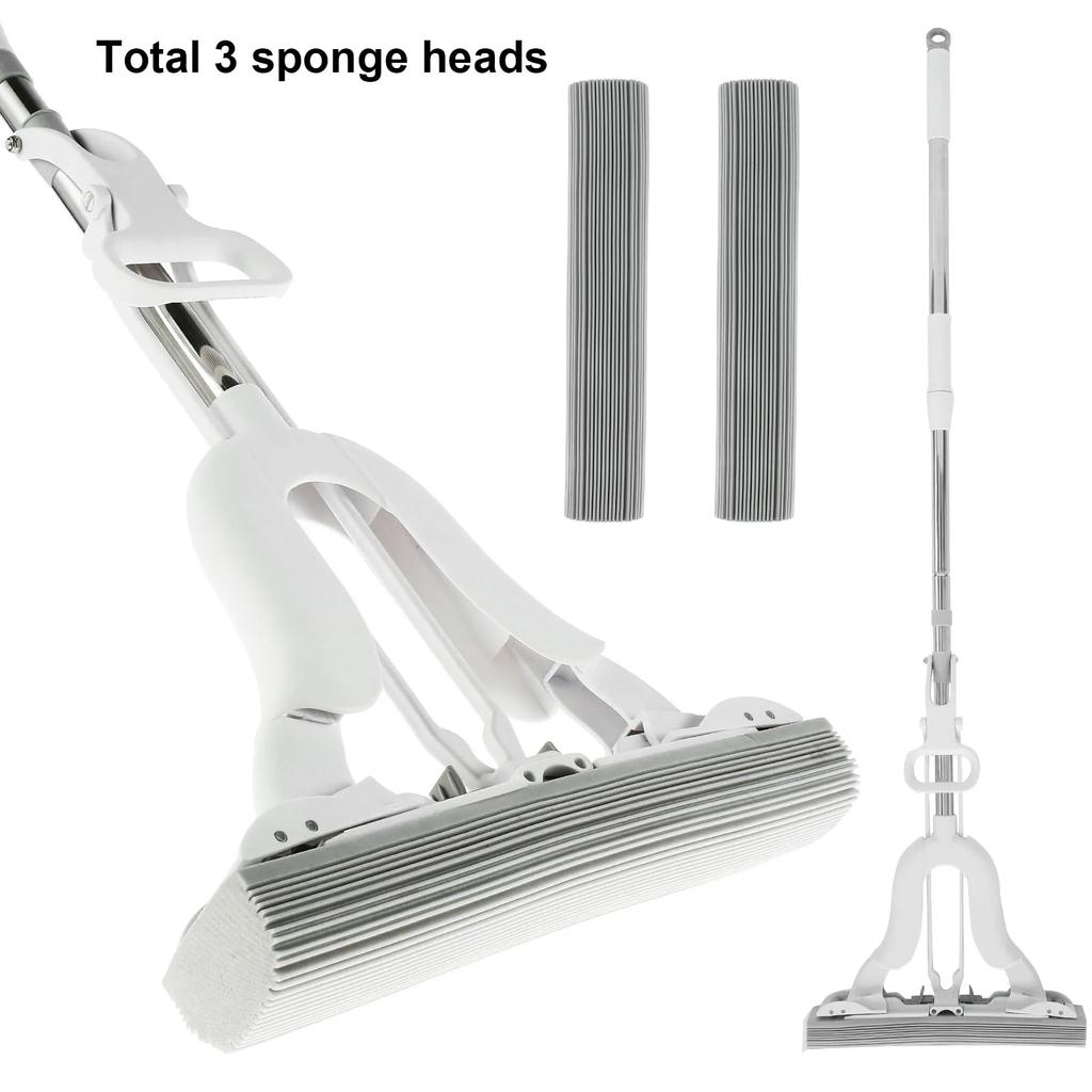 Floor Roller Mop PVA Sponge Floor Squeeze Mop Super Absorbent Sponge Roller Mop Wet and Dry Use Self Wringing Sponge Mop Home
