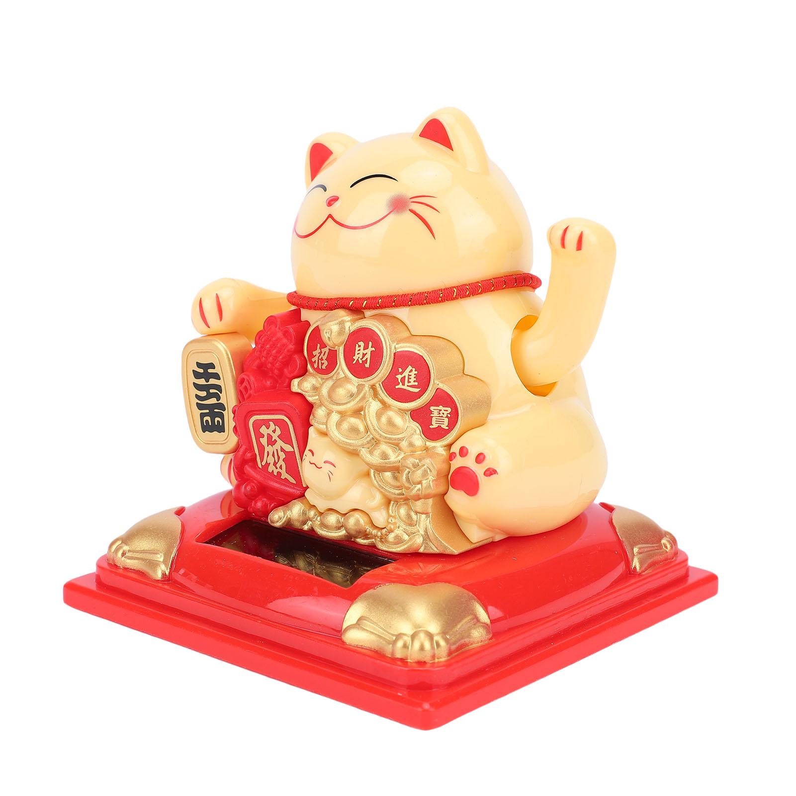 

Cat Statue Vivid Lovely Waving Arm Solar Powered Fortune Cat with Dust Cover for Home Business Ornament