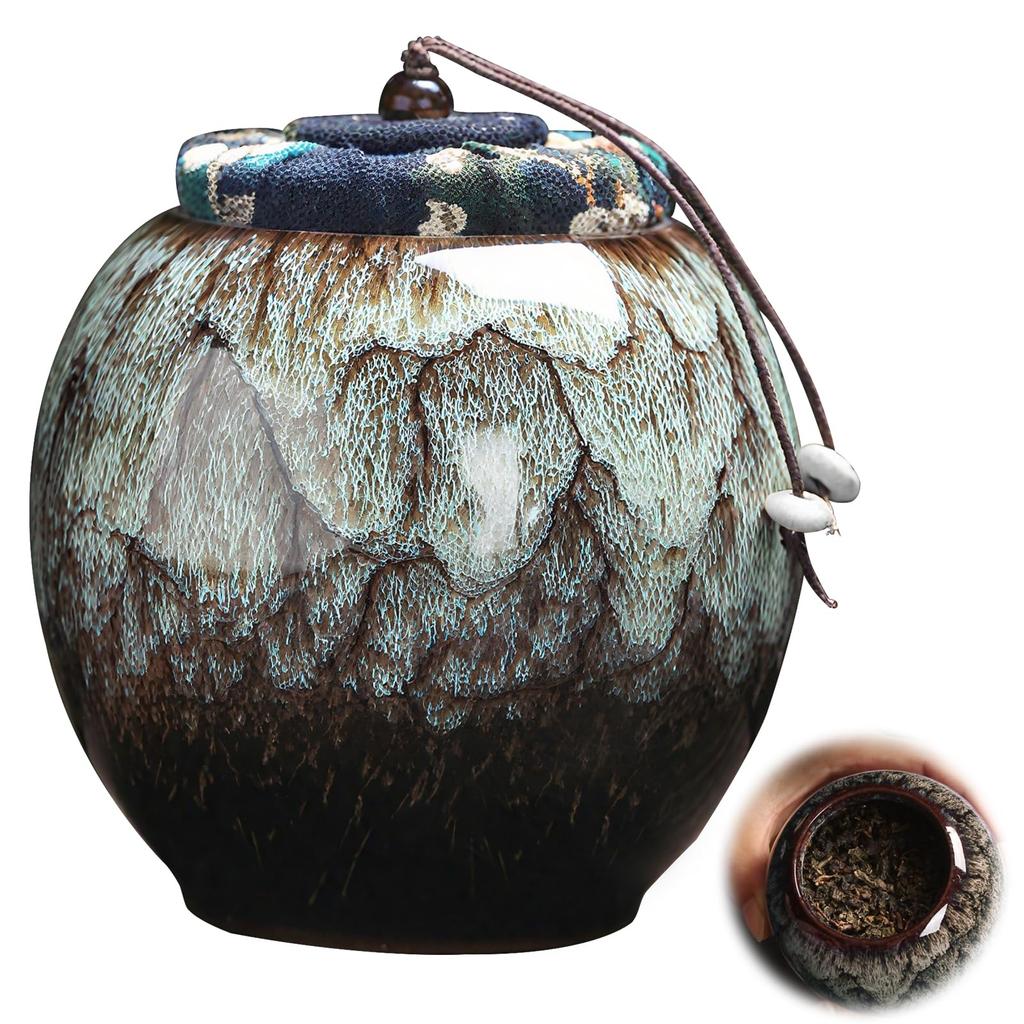 Yowodana Tea Caddy, Tea Box, Tea Leaf Can [New for 2025 X Made of Natural Ceramic] Tea Spoon, Airtight Tea Canister, 60ml, Gift, Perfect for Tea