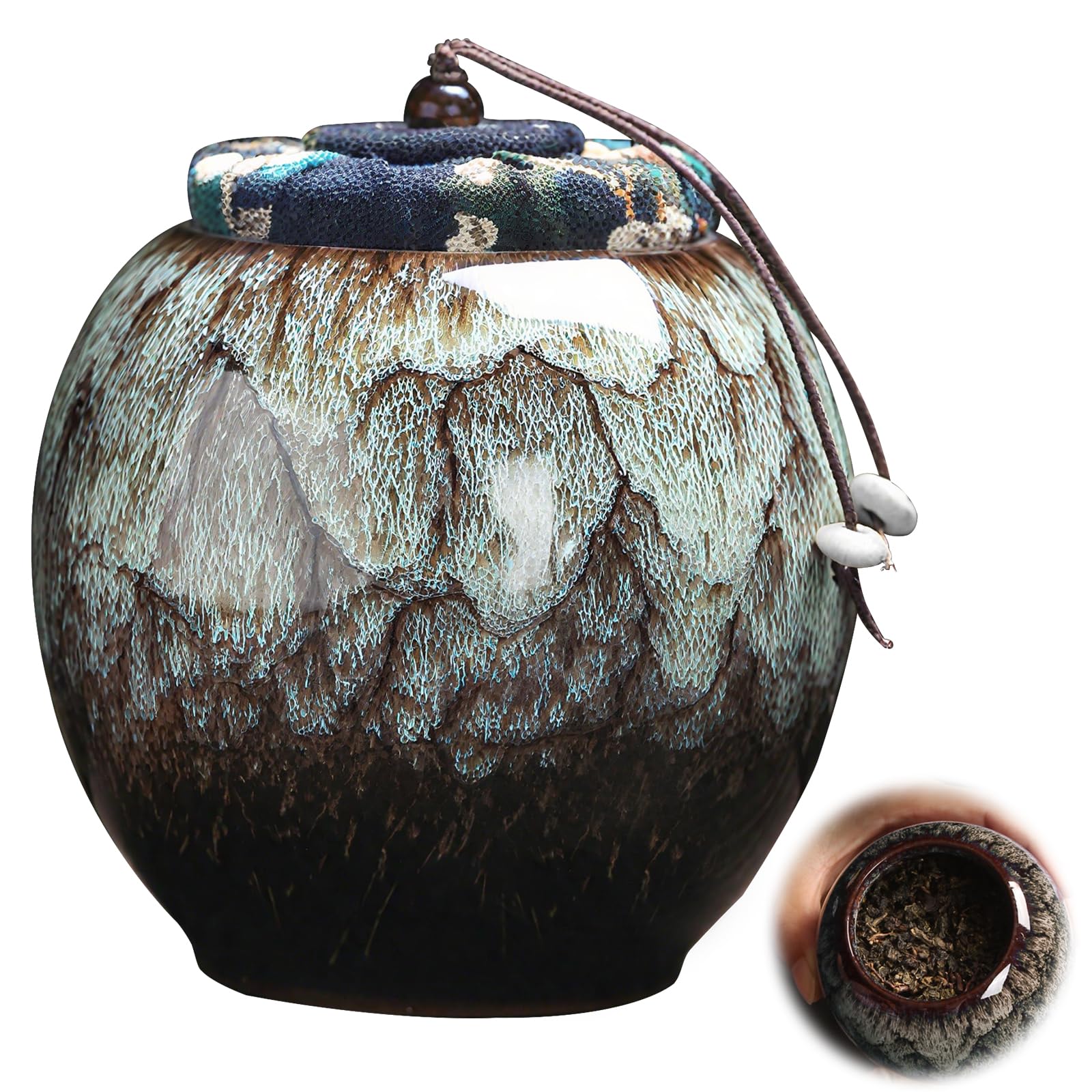 

yowodana Tea Caddy, Tea Box, Tea Leaf Can [New for 2025 x Made of Natural Ceramic] Tea Spoon, Airtight Tea Canister, 60ml, Gift, Perfect for Tea