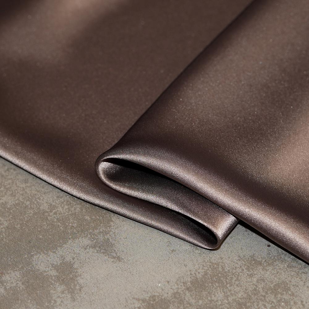 HYSK Natural Genuine Pure 100% Silk Crepe Satin Fabric Silk China Duchess Plain Brown by Meter for Dress Bedding Wedding