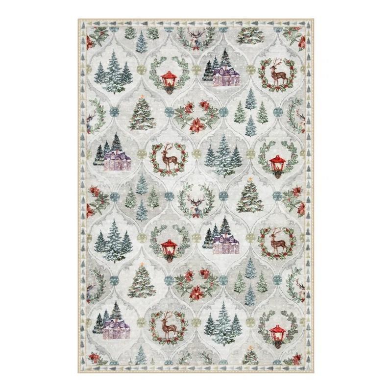 Tappeto di Natale Lavabile Tappeto Morbido Antiscivolo Tappeto Area Albero di Natale Zerbino per Inverno Soggiorno Camera da Letto Decorazione Tappetino 40X60cm-16x24in