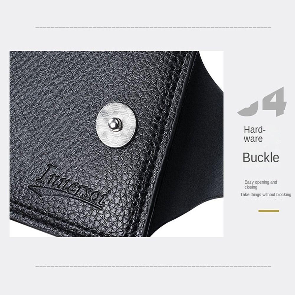 Solid Color Two Fold Purse Waterproof Card Wallet Business Male Zipper Coin Pocket Daily Use