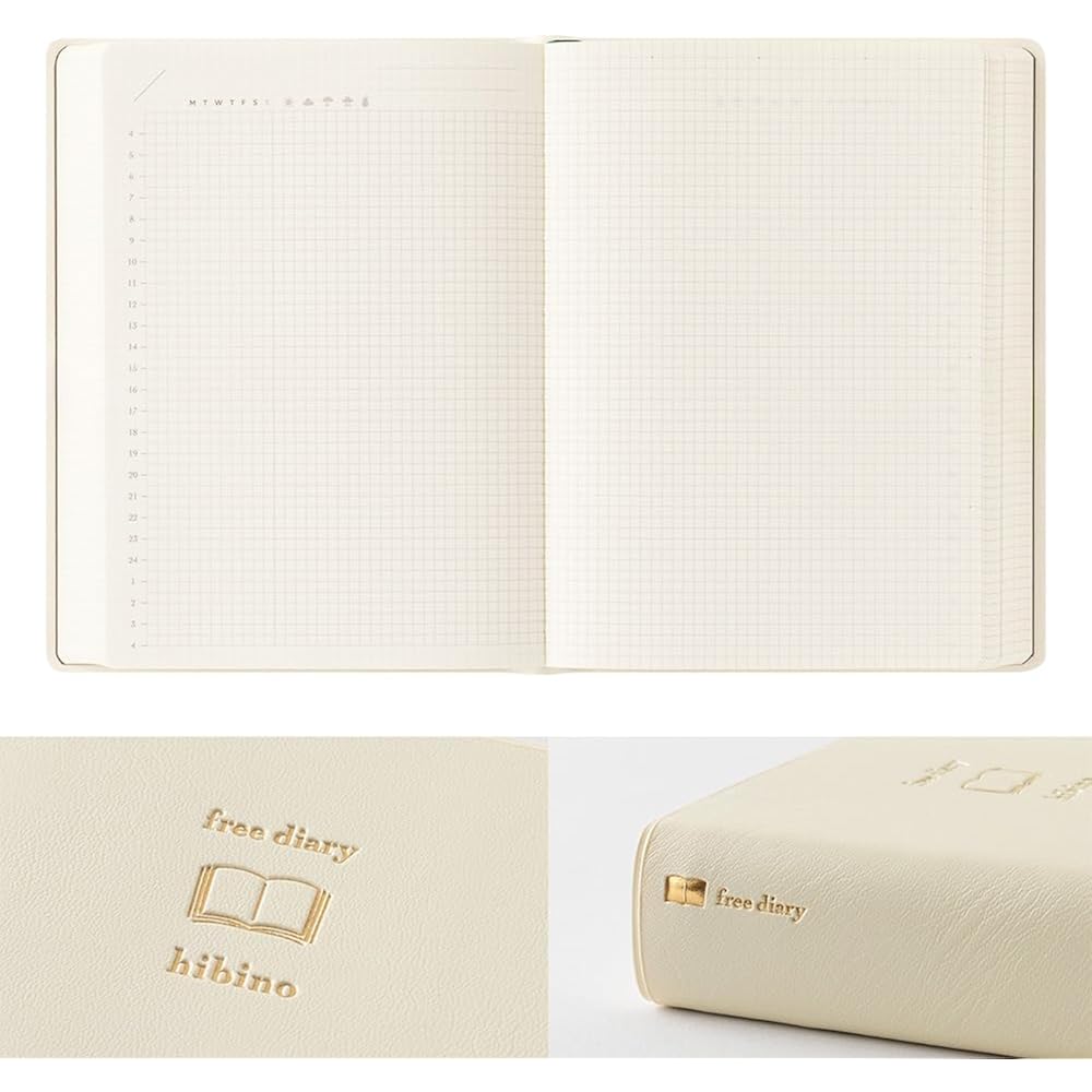 Midori Diary, Hibino Free Diary, A6, 1 Day, 2 Pages, Ivory, 15395006
