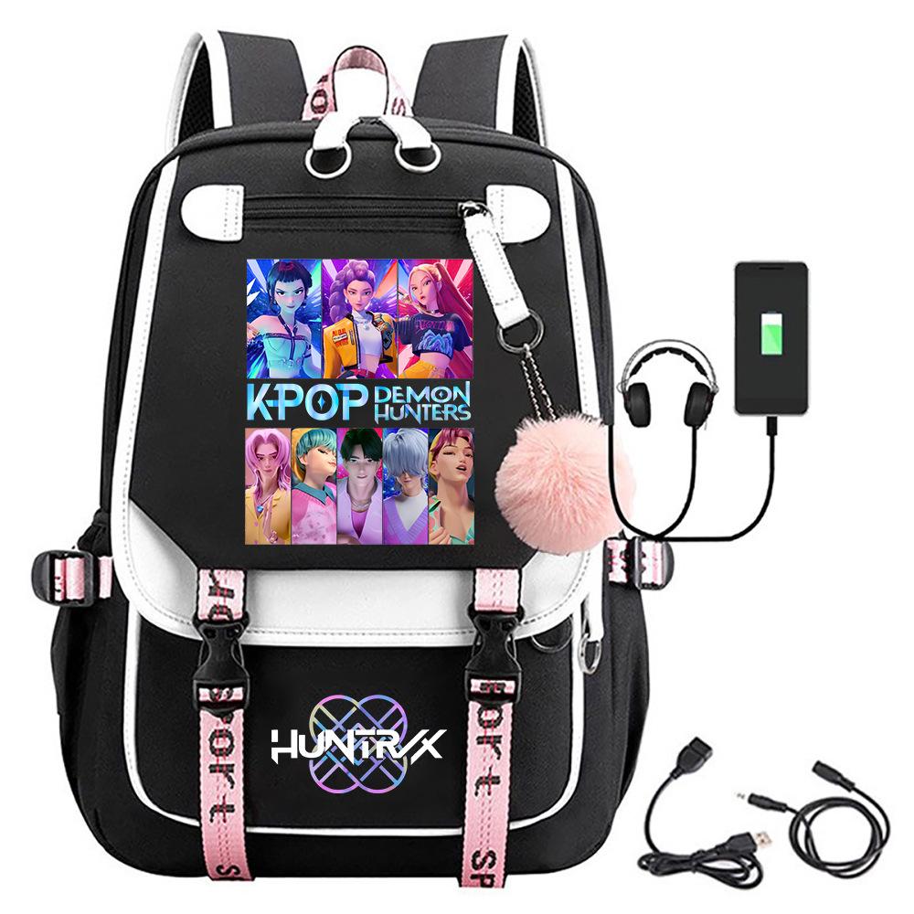 K-pop Demon Hunter Girl Group Backpack with Pompom - School and Campus Edition