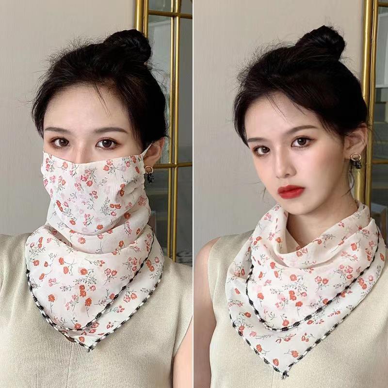 Women's Ice Silk Breathable Windproof Face Veil & Triangle Scarf with Ear Loops - Lightweight Neck Gaiter for Outdoor Use