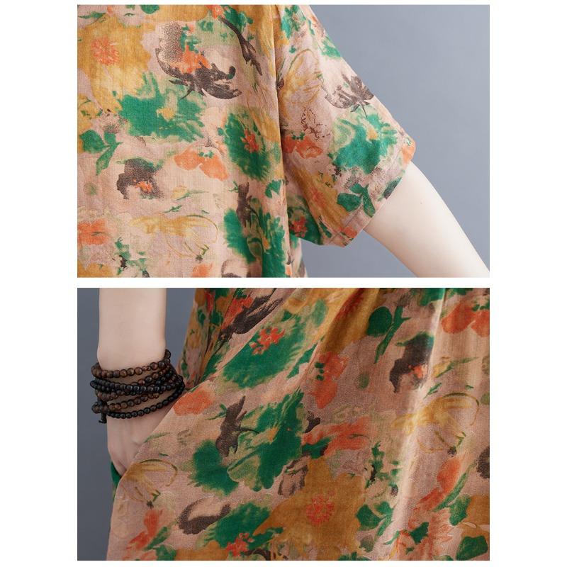 Dimanaf Vestido de Verano Talla Grande para Mujer Casual Largo Vintage Lino Suelto Básico Estampado Floral