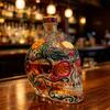 Yousheng Gotische Schedel Karaffen, Handgeschilderde Glazen Likeur Fles met Bloemenpatroon, 3D Gebeeldhouwde Wijn Dispenser voor Home Bar, Halloween Decoratie